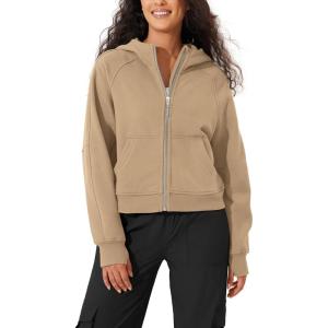 imageODODOS Womens Full Zipper Hoodies Fleece Lined Long Sleeve Sweatshirts Oversized Cropped Fall Winter OutfitsKhaki