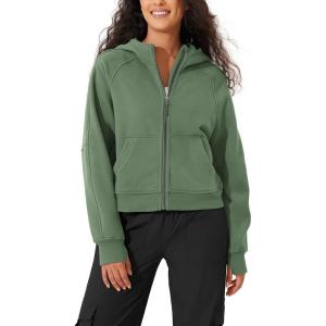 imageODODOS Womens Full Zipper Hoodies Fleece Lined Long Sleeve Sweatshirts Oversized Cropped Fall Winter OutfitsMedium Olive