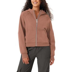 imageODODOS Womens Full Zipper Hoodies Fleece Lined Long Sleeve Sweatshirts Oversized Cropped Fall Winter OutfitsMuted Clay
