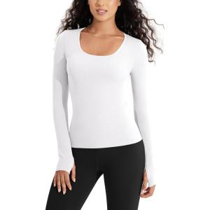 imageODODOS Womens Long Sleeve Round Neck Tops Ribbed Knit Casual Tee Slim Fit Seamless Basic T ShirtsWhite