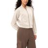 imageODODOS Modal Soft FullZip Bomber Jacket for Women Long Sleeve Casual Fall Outfit Crop Top with PocketsIvory