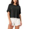imageODODOS Recycled Cotton Short Sleeve Tee Shirts for Women Washed Crew Neck Roll Hem Drop Shoulder TopsBlack