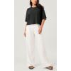 imageODODOS Recycled Cotton Short Sleeve Tee Shirts for Women Washed Crew Neck Roll Hem Drop Shoulder TopsBlack
