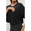 imageODODOS Recycled Cotton Short Sleeve Tee Shirts for Women Washed Crew Neck Roll Hem Drop Shoulder TopsBlack