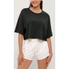 imageODODOS Recycled Cotton Short Sleeve Tee Shirts for Women Washed Crew Neck Roll Hem Drop Shoulder TopsBlack