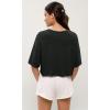 imageODODOS Recycled Cotton Short Sleeve Tee Shirts for Women Washed Crew Neck Roll Hem Drop Shoulder TopsBlack