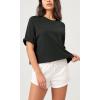 imageODODOS Recycled Cotton Short Sleeve Tee Shirts for Women Washed Crew Neck Roll Hem Drop Shoulder TopsBlack