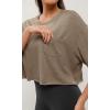 imageODODOS Recycled Cotton Short Sleeve Tee Shirts for Women Washed Crew Neck Roll Hem Drop Shoulder TopsBrown