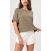 imageODODOS Recycled Cotton Short Sleeve Tee Shirts for Women Washed Crew Neck Roll Hem Drop Shoulder TopsBrown