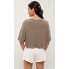 imageODODOS Recycled Cotton Short Sleeve Tee Shirts for Women Washed Crew Neck Roll Hem Drop Shoulder TopsBrown