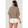 imageODODOS Recycled Cotton Short Sleeve Tee Shirts for Women Washed Crew Neck Roll Hem Drop Shoulder TopsBrown