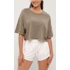 imageODODOS Recycled Cotton Short Sleeve Tee Shirts for Women Washed Crew Neck Roll Hem Drop Shoulder TopsBrown