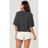 imageODODOS Recycled Cotton Short Sleeve Tee Shirts for Women Washed Crew Neck Roll Hem Drop Shoulder TopsCharcoal