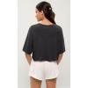 imageODODOS Recycled Cotton Short Sleeve Tee Shirts for Women Washed Crew Neck Roll Hem Drop Shoulder TopsCharcoal