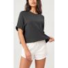 imageODODOS Recycled Cotton Short Sleeve Tee Shirts for Women Washed Crew Neck Roll Hem Drop Shoulder TopsCharcoal
