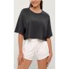 imageODODOS Recycled Cotton Short Sleeve Tee Shirts for Women Washed Crew Neck Roll Hem Drop Shoulder TopsCharcoal