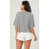 imageODODOS Recycled Cotton Short Sleeve Tee Shirts for Women Washed Crew Neck Roll Hem Drop Shoulder TopsGrey