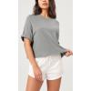 imageODODOS Recycled Cotton Short Sleeve Tee Shirts for Women Washed Crew Neck Roll Hem Drop Shoulder TopsGrey