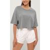 imageODODOS Recycled Cotton Short Sleeve Tee Shirts for Women Washed Crew Neck Roll Hem Drop Shoulder TopsGrey