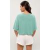 imageODODOS Recycled Cotton Short Sleeve Tee Shirts for Women Washed Crew Neck Roll Hem Drop Shoulder TopsJade