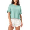 imageODODOS Recycled Cotton Short Sleeve Tee Shirts for Women Washed Crew Neck Roll Hem Drop Shoulder TopsJade