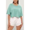 imageODODOS Recycled Cotton Short Sleeve Tee Shirts for Women Washed Crew Neck Roll Hem Drop Shoulder TopsJade