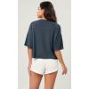 imageODODOS Recycled Cotton Short Sleeve Tee Shirts for Women Washed Crew Neck Roll Hem Drop Shoulder TopsNavy