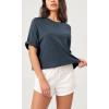 imageODODOS Recycled Cotton Short Sleeve Tee Shirts for Women Washed Crew Neck Roll Hem Drop Shoulder TopsNavy