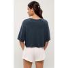 imageODODOS Recycled Cotton Short Sleeve Tee Shirts for Women Washed Crew Neck Roll Hem Drop Shoulder TopsNavy