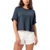imageODODOS Recycled Cotton Short Sleeve Tee Shirts for Women Washed Crew Neck Roll Hem Drop Shoulder TopsNavy