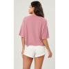 imageODODOS Recycled Cotton Short Sleeve Tee Shirts for Women Washed Crew Neck Roll Hem Drop Shoulder TopsPink