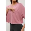 imageODODOS Recycled Cotton Short Sleeve Tee Shirts for Women Washed Crew Neck Roll Hem Drop Shoulder TopsPink