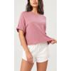 imageODODOS Recycled Cotton Short Sleeve Tee Shirts for Women Washed Crew Neck Roll Hem Drop Shoulder TopsPink