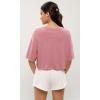 imageODODOS Recycled Cotton Short Sleeve Tee Shirts for Women Washed Crew Neck Roll Hem Drop Shoulder TopsPink