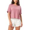 imageODODOS Recycled Cotton Short Sleeve Tee Shirts for Women Washed Crew Neck Roll Hem Drop Shoulder TopsPink