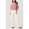 imageODODOS Recycled Cotton Short Sleeve Tee Shirts for Women Washed Crew Neck Roll Hem Drop Shoulder TopsPink