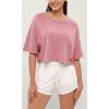 imageODODOS Recycled Cotton Short Sleeve Tee Shirts for Women Washed Crew Neck Roll Hem Drop Shoulder TopsPink
