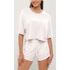 imageODODOS Recycled Cotton Short Sleeve Tee Shirts for Women Washed Crew Neck Roll Hem Drop Shoulder TopsWhite