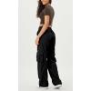 imageODODOS Stretch Woven Relaxed Cargo Pants for Women Cinchable Hems Lightweight Casual Sweatpants with PocketsBlack