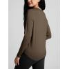 imageODODOS Womens Cozy French Terry Long Sleeve Shirt Crew Neck Curved Hem Soft ampamp Breathable Casual PulloverNutria
