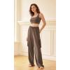 imageODODOS Womens Modal Soft Wide Leg Cargo Pants with Pockets Adjustable Shockcord High Waist Loose Jogger PantsNutria