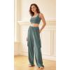 imageODODOS Womens Modal Soft Wide Leg Cargo Pants with Pockets Adjustable Shockcord High Waist Loose Jogger PantsSlate Green