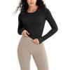 imageODODOS Cloud Feeling Long Sleeve Crop Tops for Women Crew Neck Athletic Gym Workout Yoga Tee ShirtsBlack