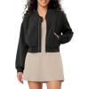 imageODODOS Modal Soft FullZip Bomber Jacket for Women Long Sleeve Casual Fall Outfit Crop Top with PocketsBlack