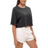 imageODODOS Recycled Cotton Short Sleeve Tee Shirts for Women Washed Crew Neck Roll Hem Drop Shoulder TopsCharcoal