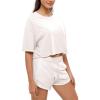 imageODODOS Recycled Cotton Short Sleeve Tee Shirts for Women Washed Crew Neck Roll Hem Drop Shoulder TopsWhite
