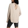 imageODODOS Womens PeachSoft HollowBack Long Sleeve Shirt with Thumb Holes Yoga ampamp Lounge TopBeige