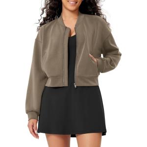 imageODODOS Modal Soft FullZip Bomber Jacket for Women Long Sleeve Casual Fall Outfit Crop Top with PocketsEspresso