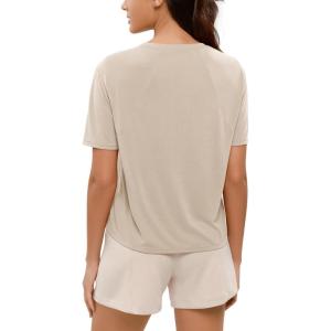 imageODODOS Modal Soft Short Sleeve Shirts for Women Crew Neck Yoga Tee Casual Workout TopsAbalone