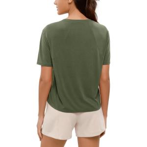 imageODODOS Modal Soft Short Sleeve Shirts for Women Crew Neck Yoga Tee Casual Workout TopsArmy Green